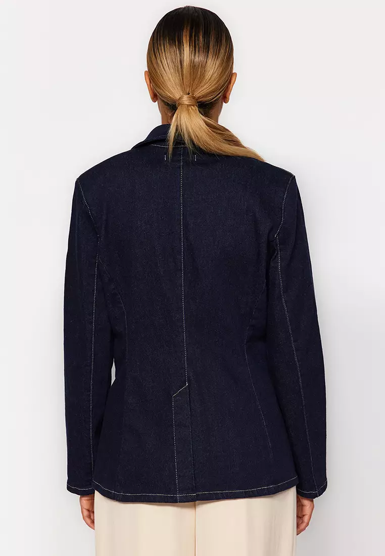 Blazer Femme Droite Trendyol - Taille S/36, Manches Longues, 95% Polyester, Coupe Décontractée