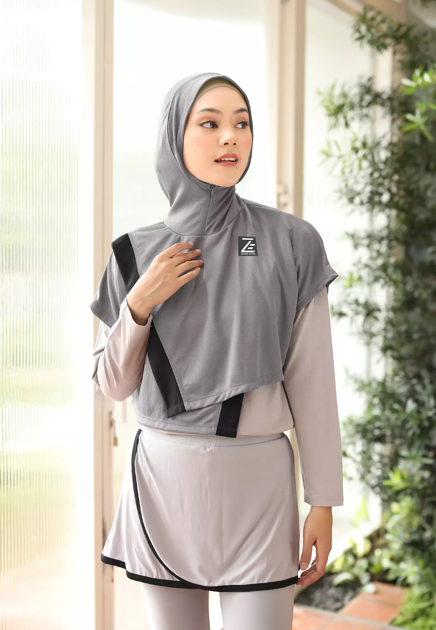 Zelena - Iona Vest Hijab | Rompi Hijab Olahraga Wanita Tenis Padel - Lava Grey