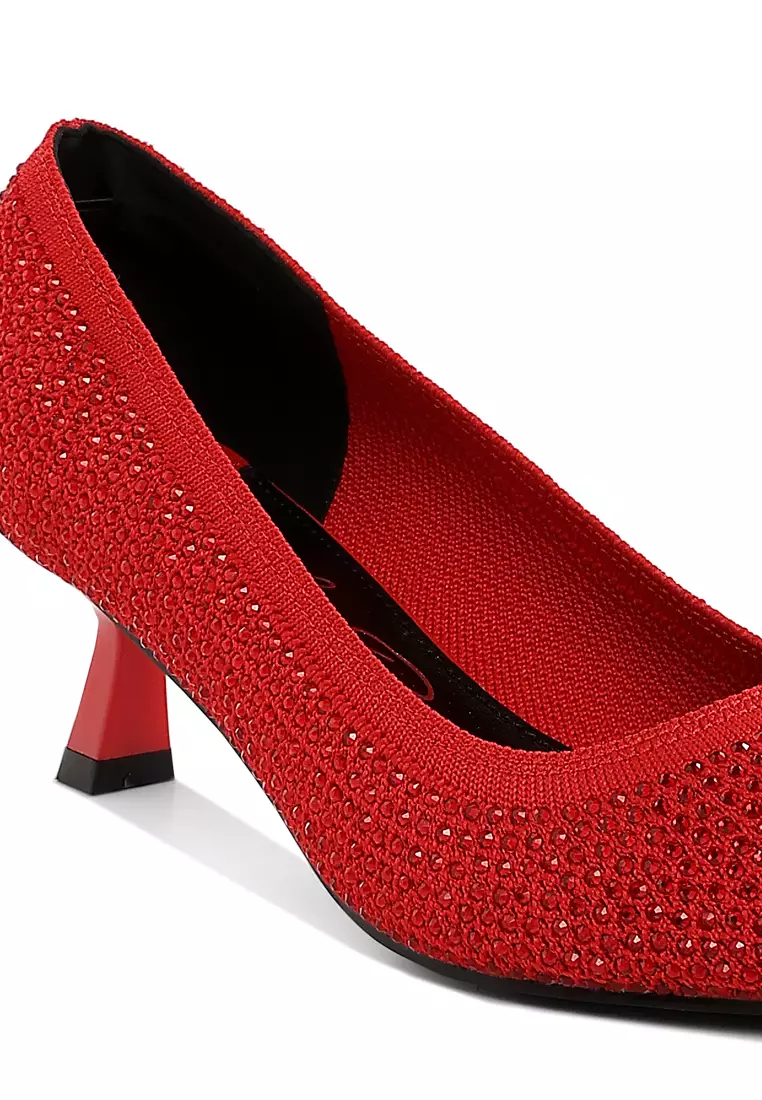紅色透氣 Flyknit 水鑽高跟鞋