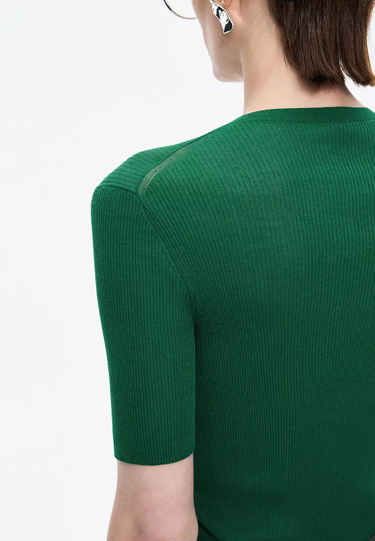 棉修身超薄款短袖套頭針織衫