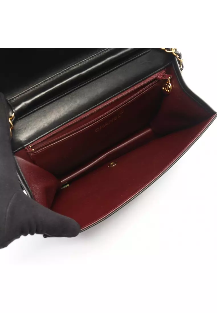Pre-Loved Chanel matelasse full flap push lock chain shoulder bag lambskin black gold hardware