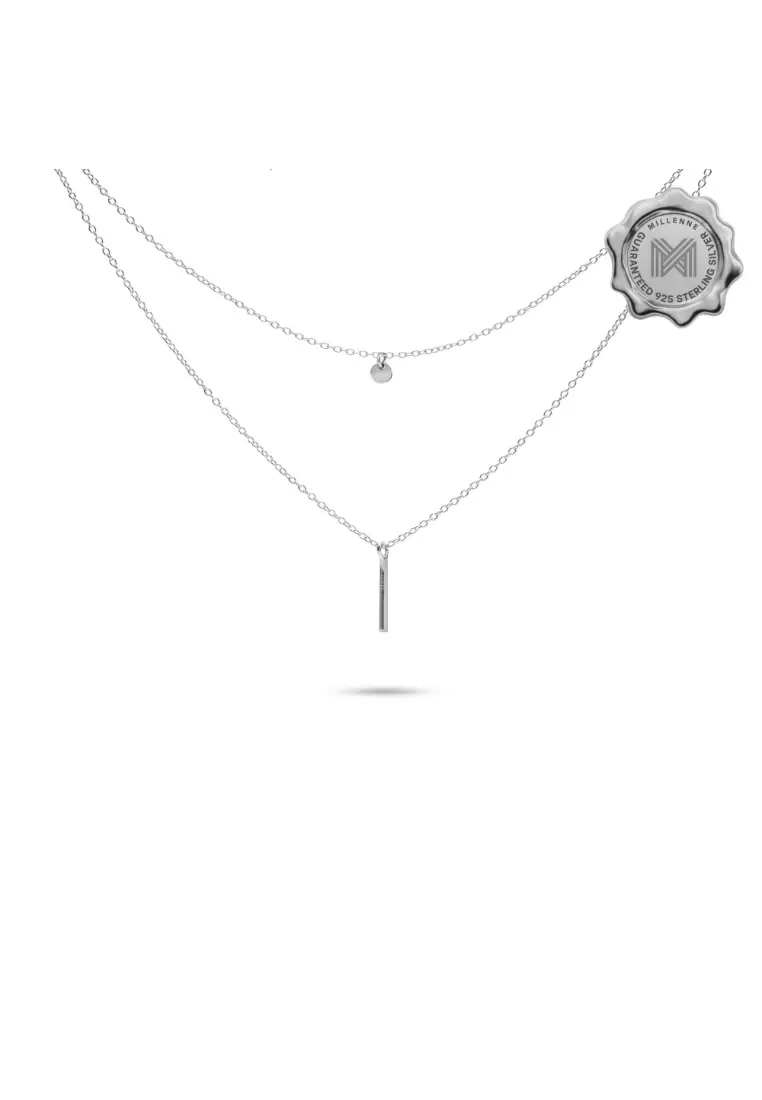 Minimal Thin Vertical Bar Silver Necklace with 925 Sterling Silver