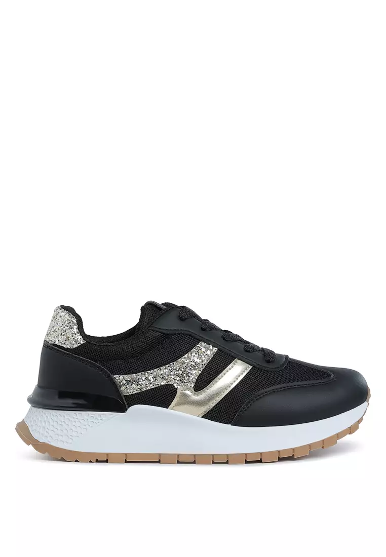 Discount on London Rag  shoes - SKU: Glitter Detail Chunky Sneakers in Black & Gold