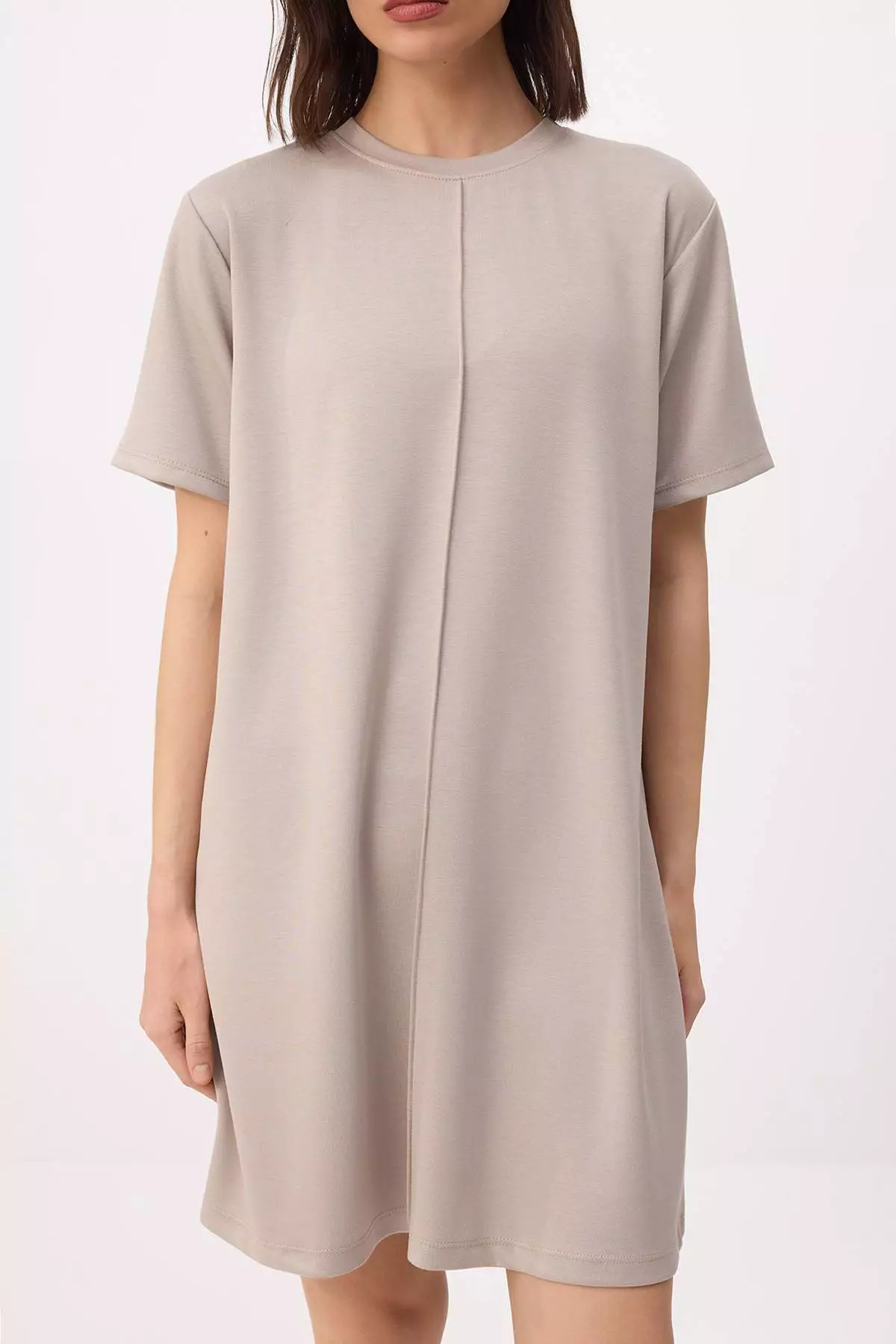 Stone Soft Ribbed Shift/Straight Cut Mini Knitted Dress Twoss25El778