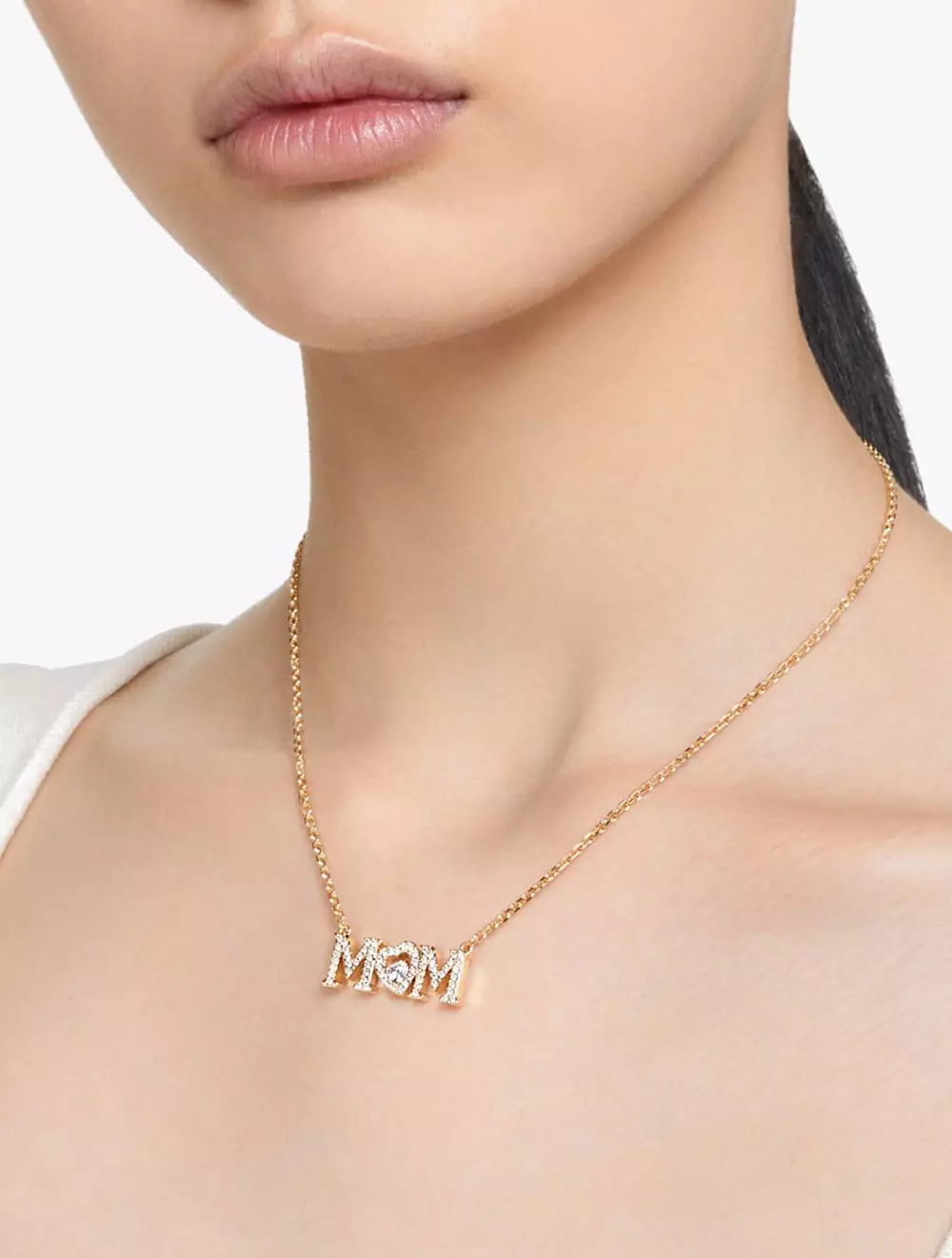Mother’s Day Necklace, Heart, White, Gold-Tone Plated - White