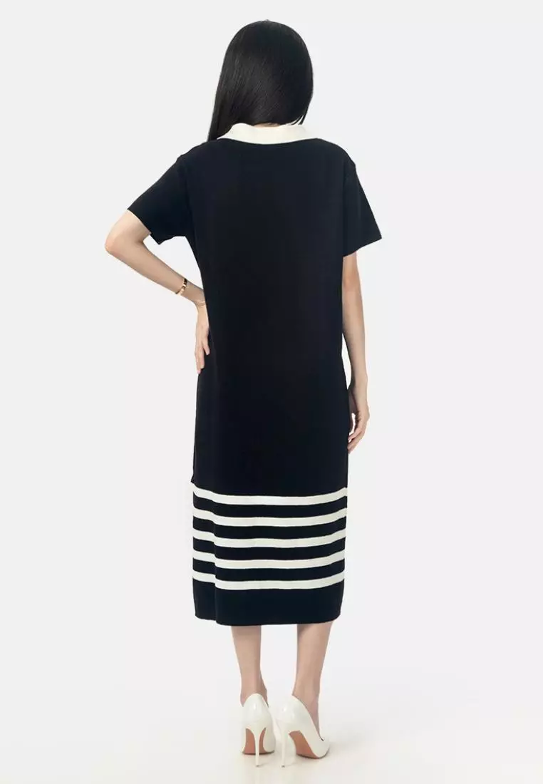 Dera Midi Dress Eton Collar in Black