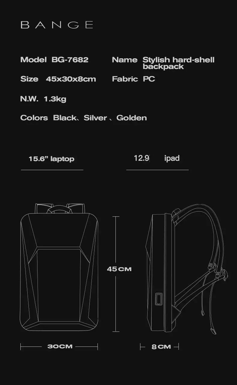 Bange BG7682 Tas Laptop Kerja Ransel Backpack Pria Lock TSA 15.6 Inc - BLACK