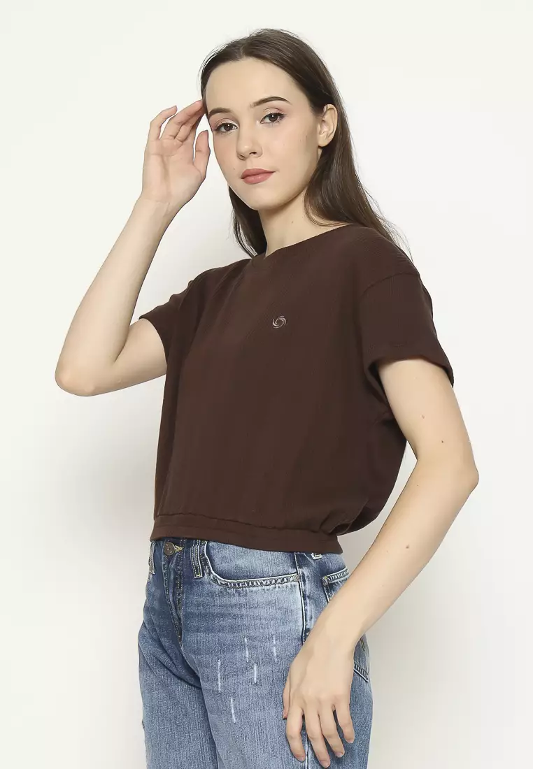 Voxfly Kaos Lengan Pendek Wanita Percy Crop Top Ladies Tee Planet Surf