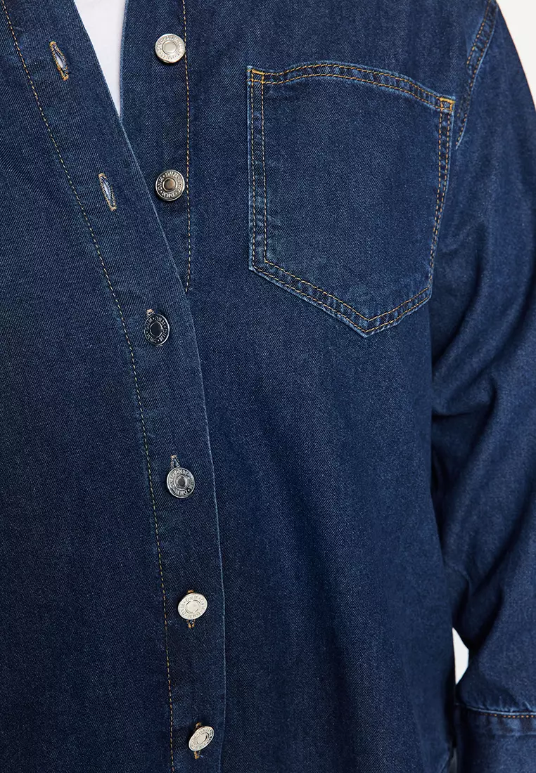 Plus Size Basic Denim Shirt