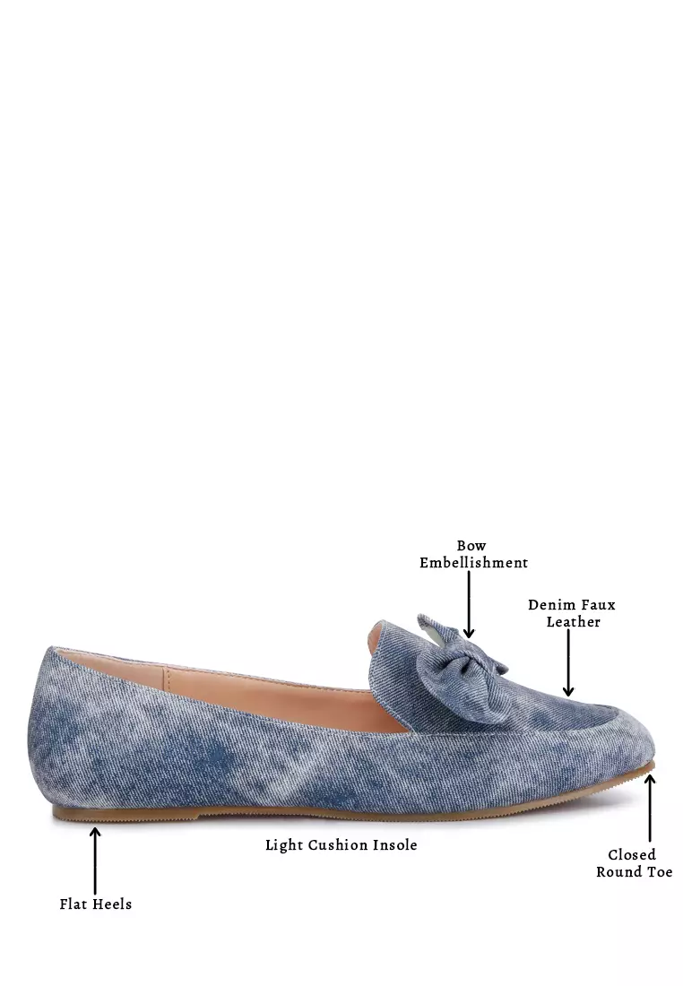 牛仔布蝴蝶結裝飾樂福鞋