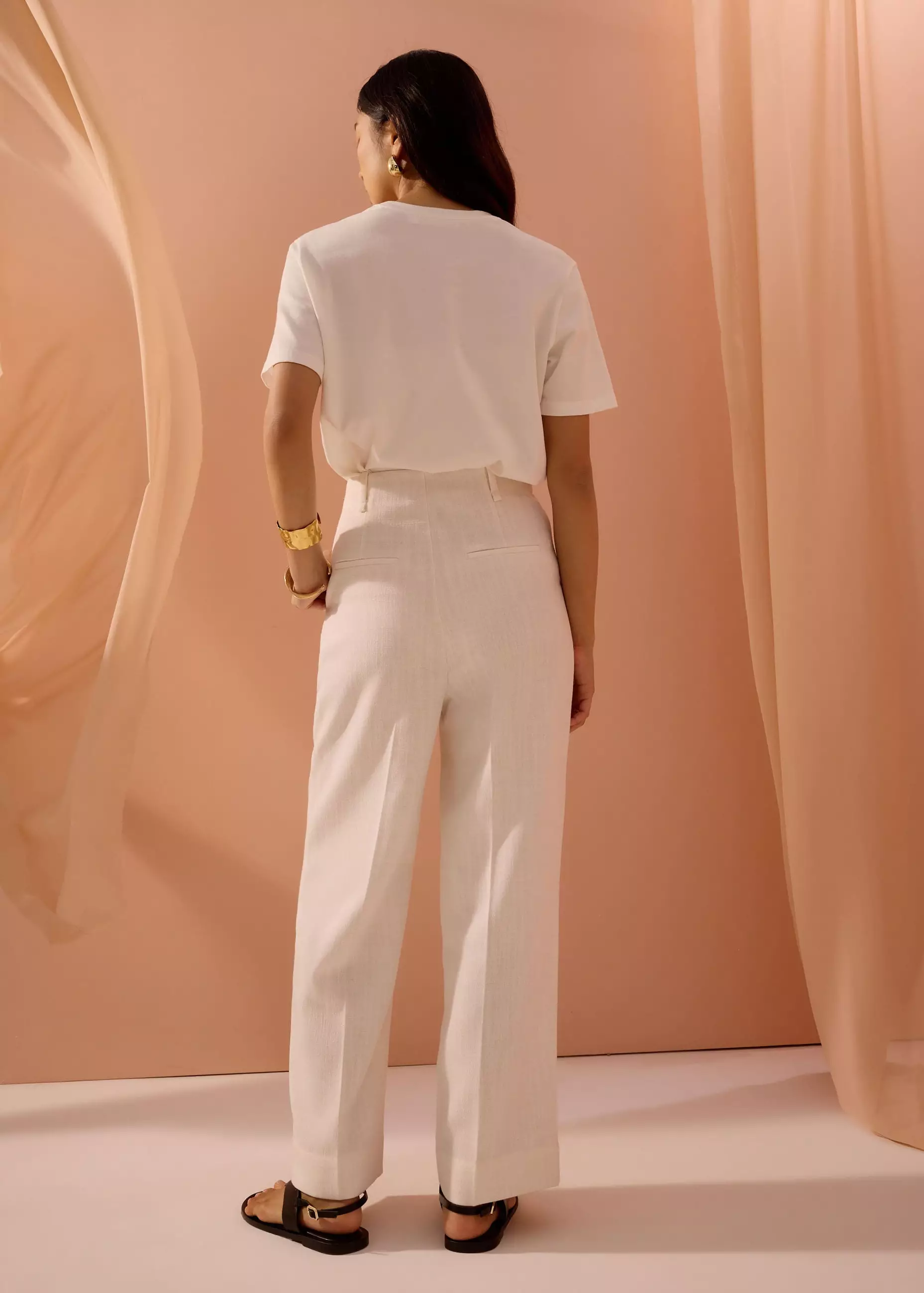 Celana Panjang Wanita - PETITE Leggy™ Seva Textured Super High Waist Straight Leg Pants