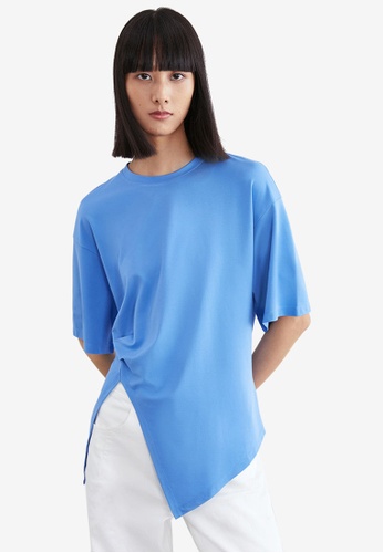 URBAN REVIVO blue Asymmetric T-Shirt 45C6EAA79D571EGS_1
