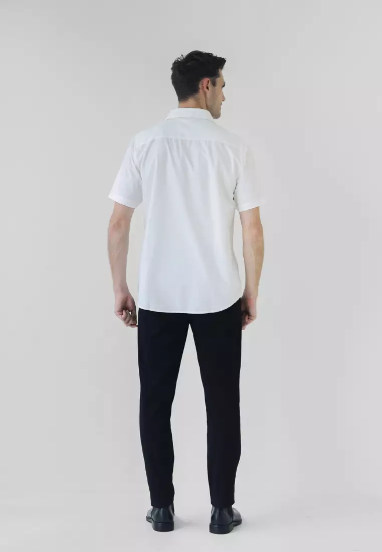 Cotton Well Elvon Smart Shirt White  | Kemeja Pria Formal Basic Clean Lengan Pendek Putih