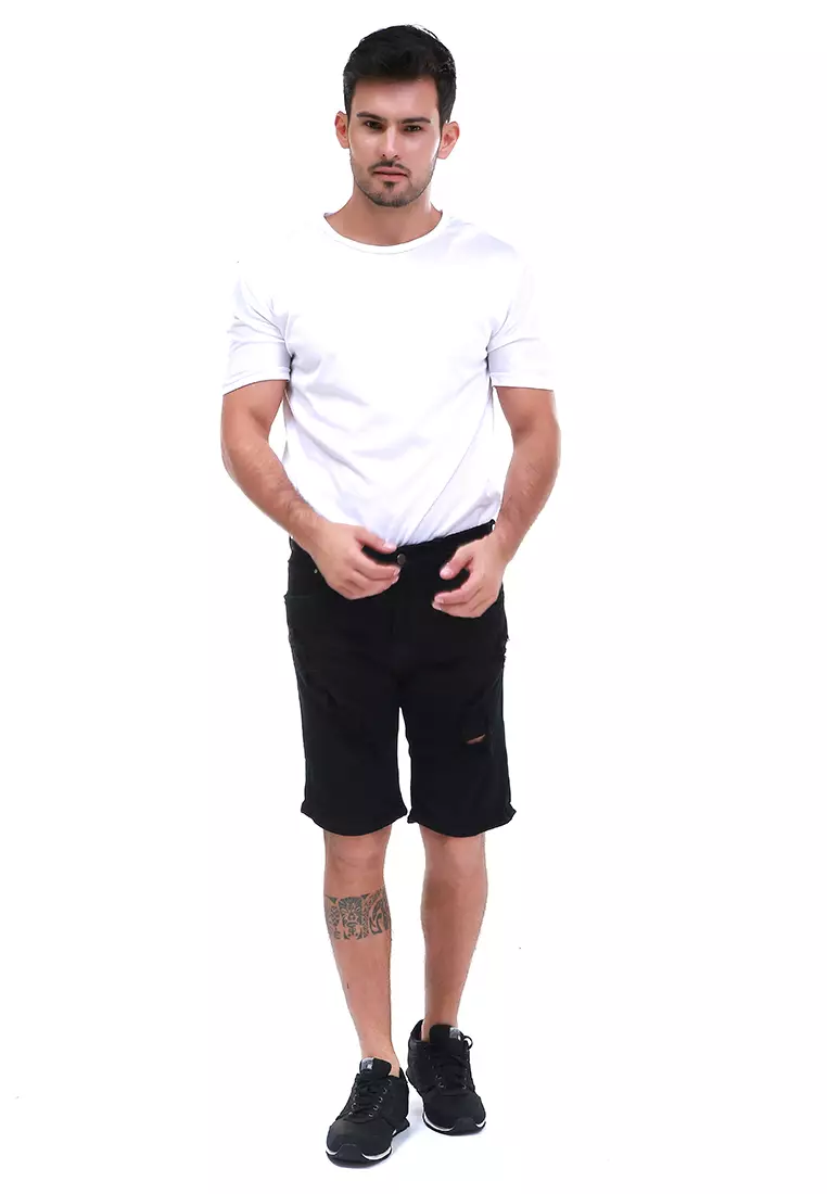 Rissham Celana Pendek Pria Ripped Short Pants Casual Material Jeans ORIGINAL
