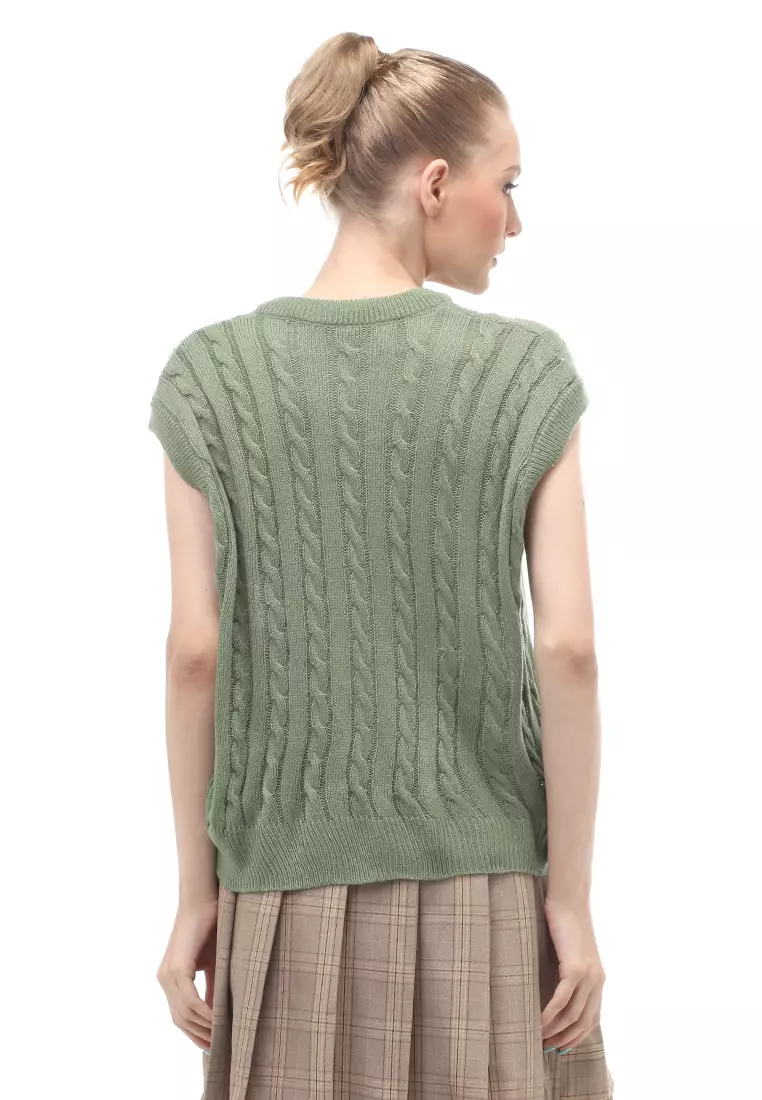 Urice Vest Rajut Atasan Wanita V-neck Sleeves Design Elegant - Matcha