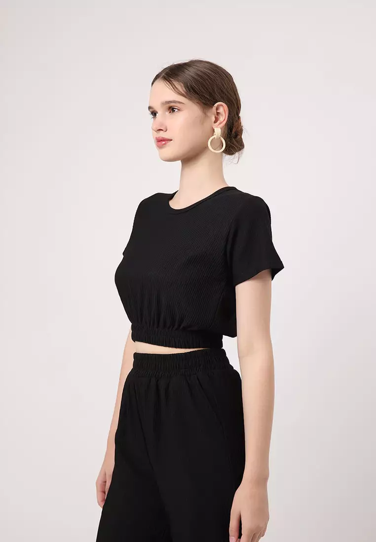 Sofia Onna Knit Crop Tops Black