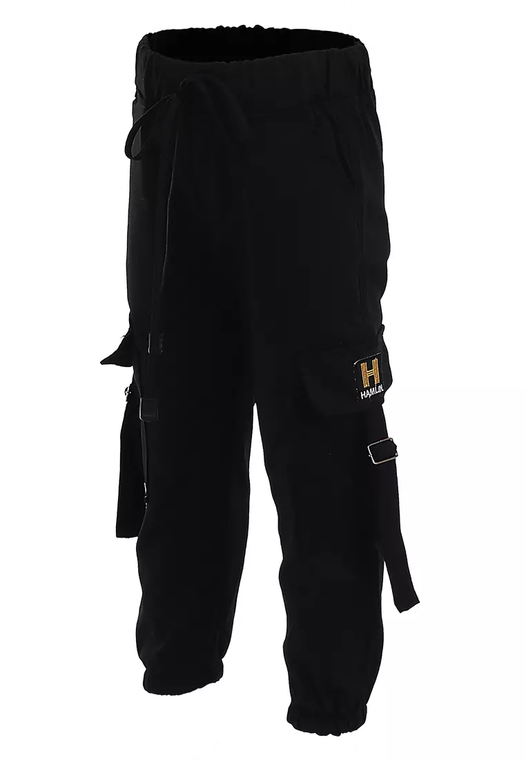 Yocelyn Celana Jogger Anak Perempuan Variasi Saku Kids Long Pants Plian Motive Material Cotton ORIGINAL - Black