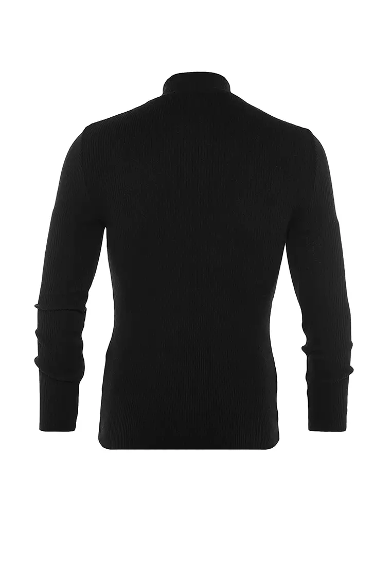 Slim Fit Half Turtleneck Zipper Corduroy Sweater