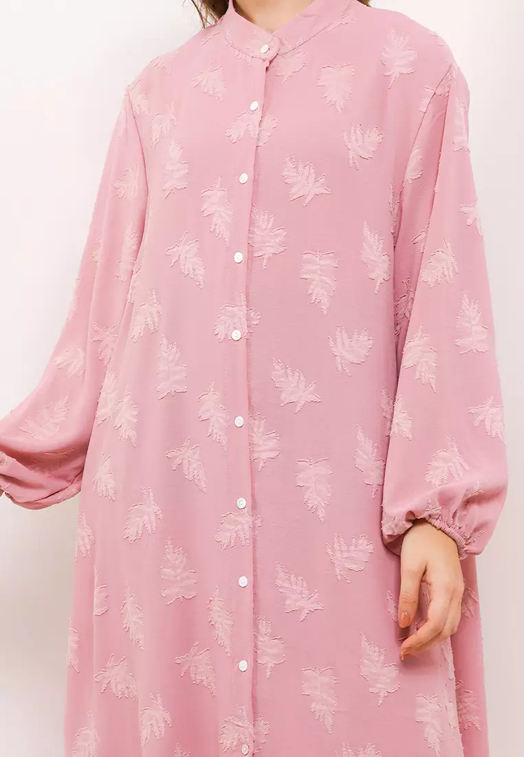 Mandarin Collar L/S Jacquard Shirt Dress