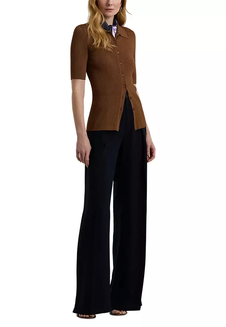 Lauren Ralph Lauren Rib-Knit Elbow-Sleeve Polo Cardigan