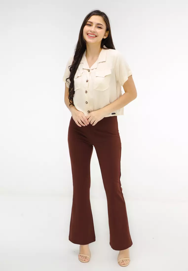 Woven Plain Rayon Short Sleeves Blouse