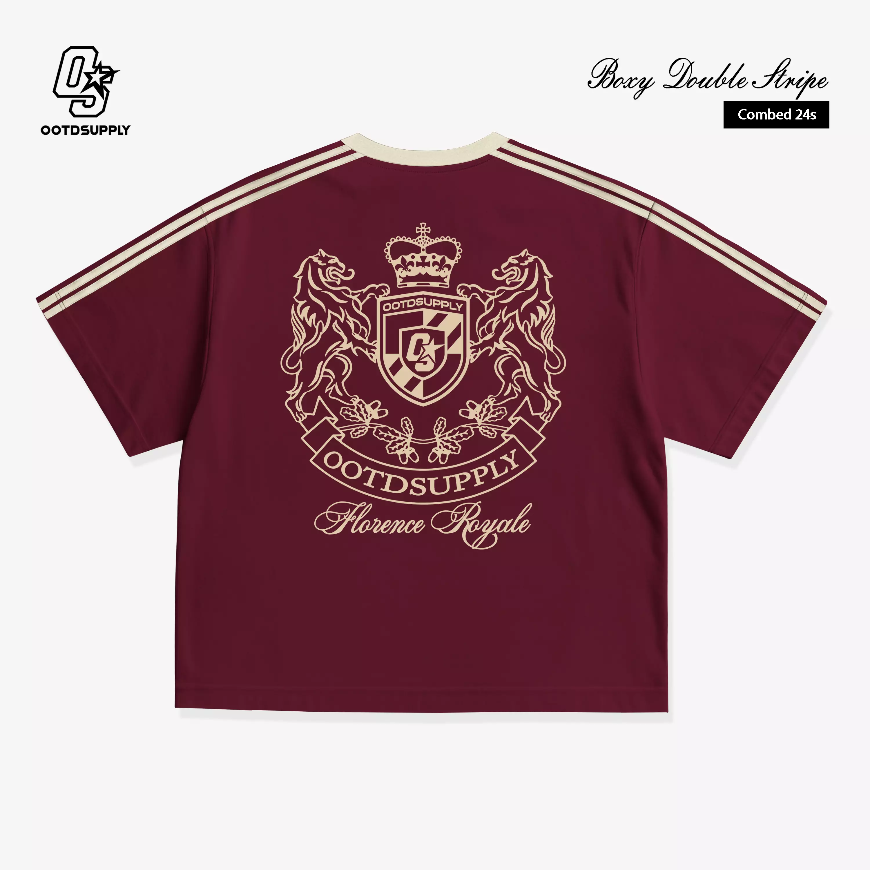 OOTDSUPPLY Oversize Boxy Double Stripe Florence Marron l T-Shirt Boxyfit OOTD l Kaos Lengan Pendek Sporty | Luxury Series | OS-OVZ-BX-DS-002