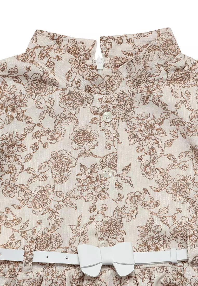 Dress Anak Perempuan Bunga Coklat With Belt - CUTE