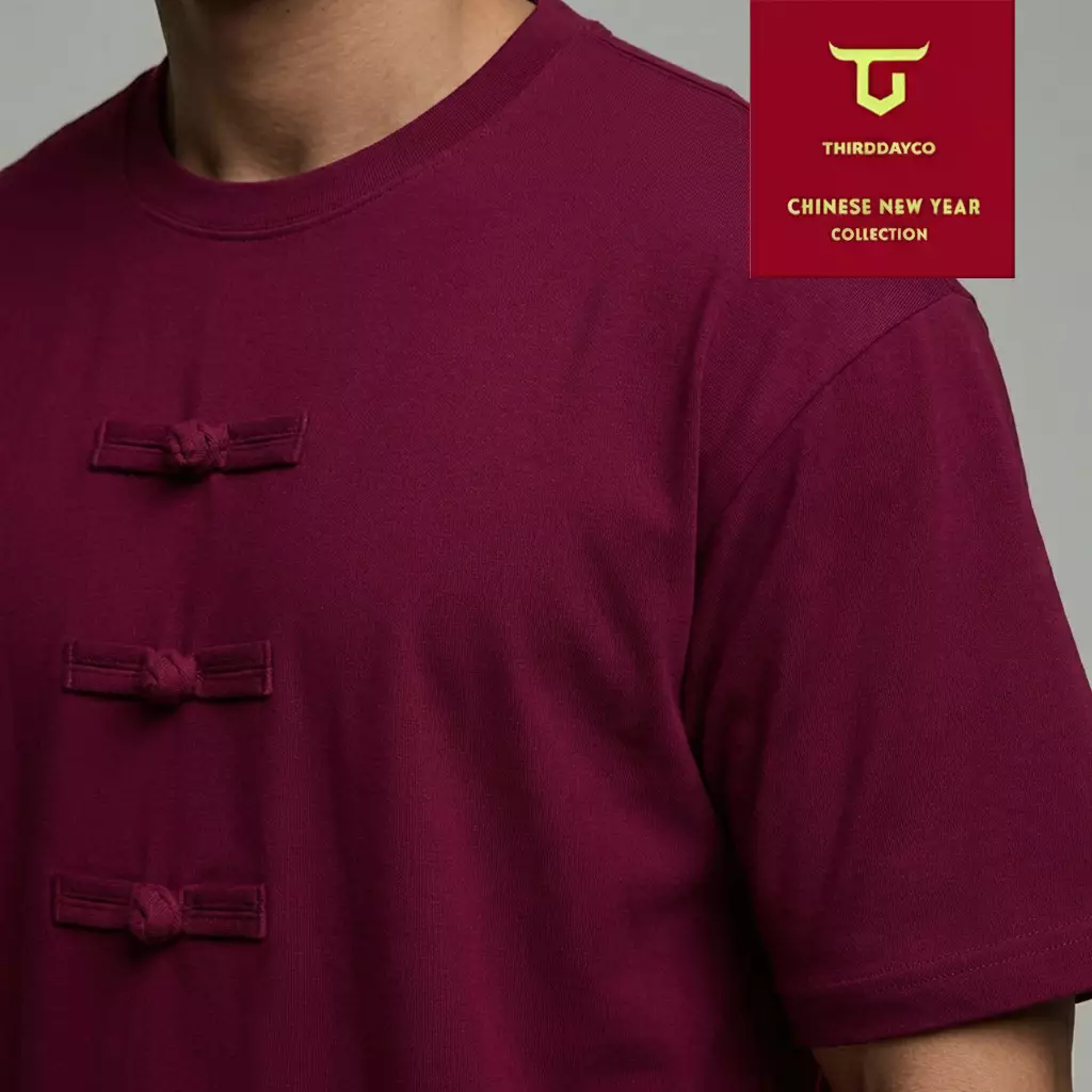 THIRDDAY Kaos Oversize Cheong Sam Imlek Sincia Hybrid Cotton 240gsm Red Burgundy MTY93