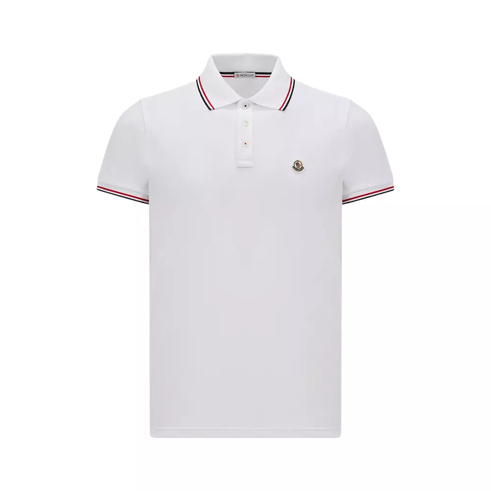 Tricolor-Trimmed Cotton Piquet Polo Shirt White