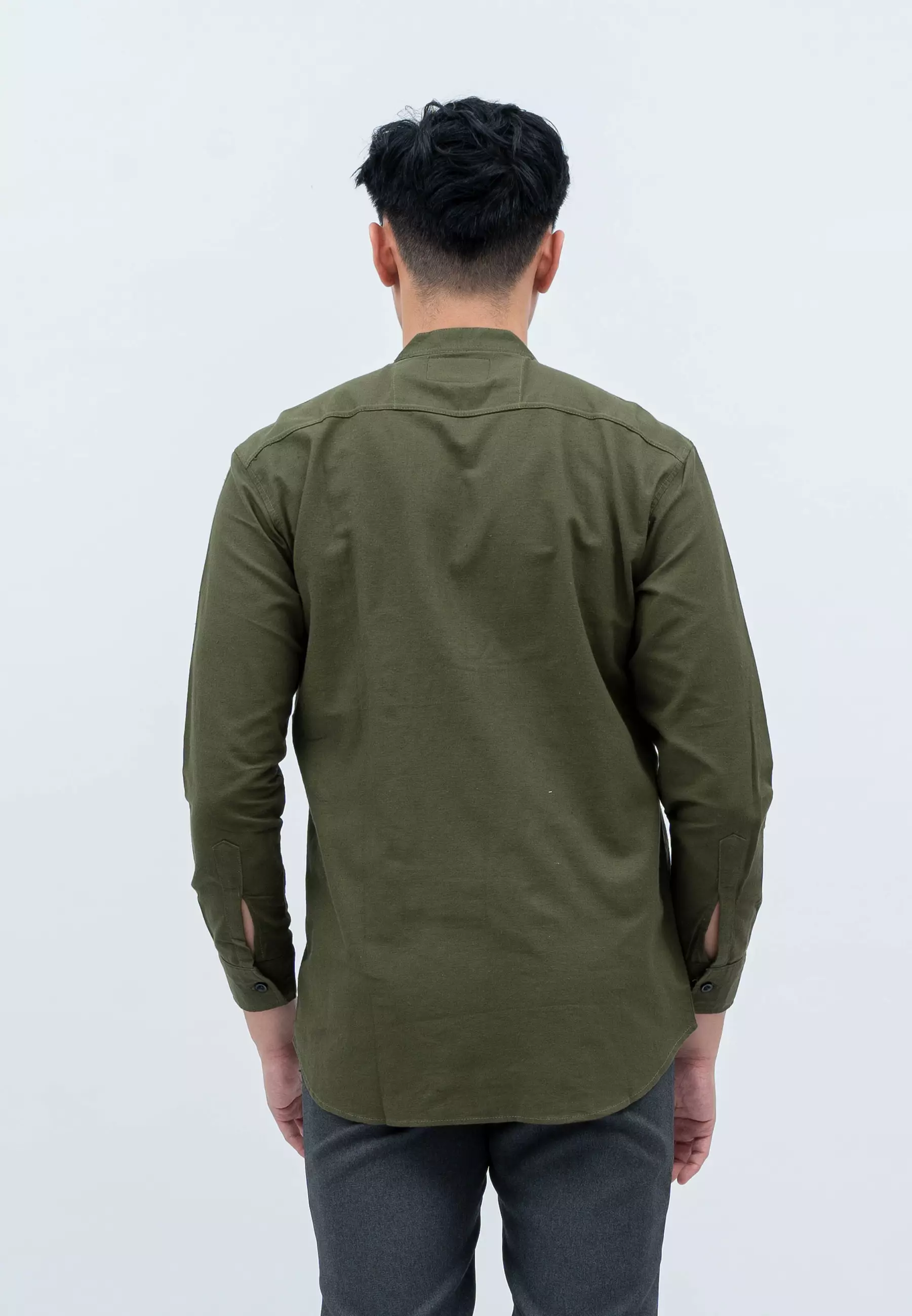 Houseofcuff kemeja Koko Lengan Panjang Pria Army