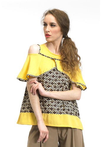 cut out flare sleeve blouse batik combination