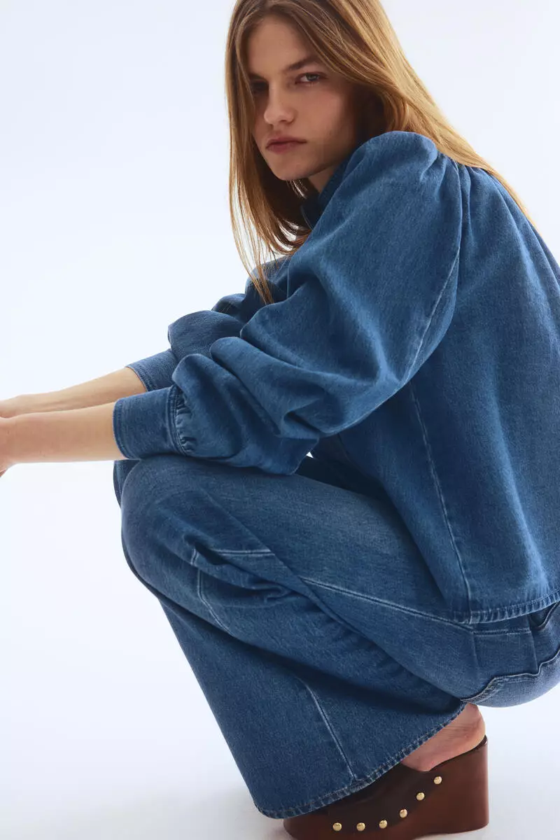 Puff-sleeved twill jacket