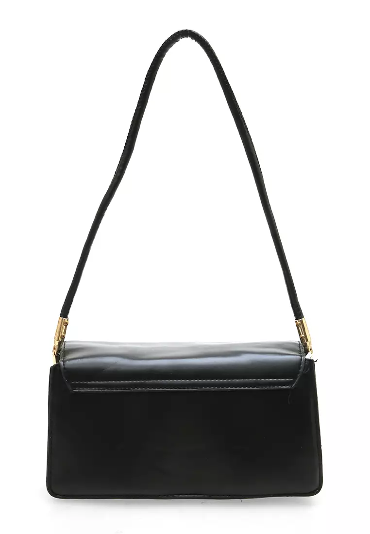 Eilaria Tas Selempang Wanita Shoulder Bag Desain Simple Material Leather ORIGINAL - Black