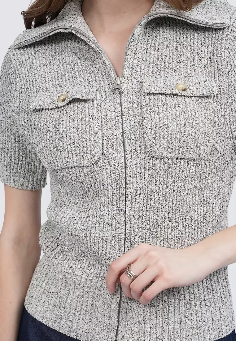 Short Sleeve Textured Knit Top TAUPE