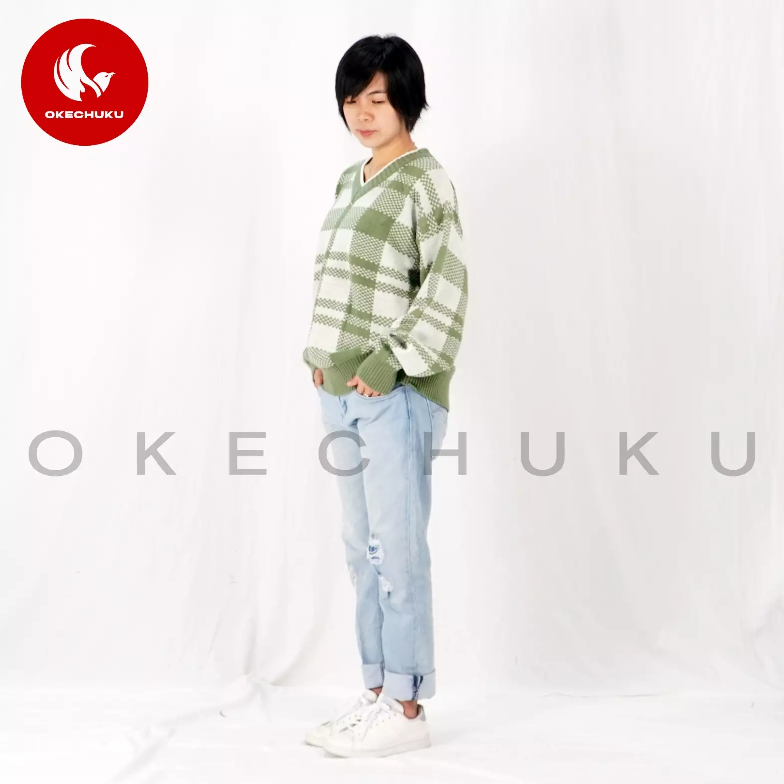  KINAN Knit Sweater Rajut Unisex V Neck Sweater Pria Wanita - Mint