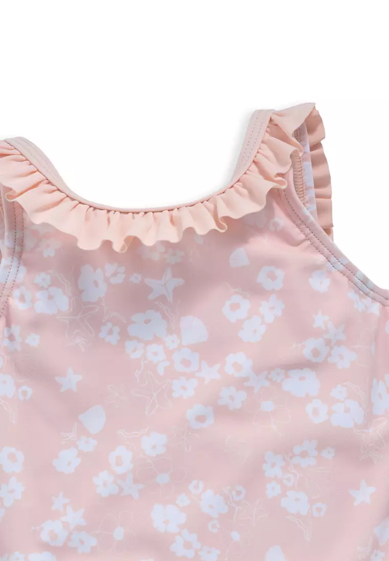 Sea Floral All Over Print Swimming Costume for Baby Girls