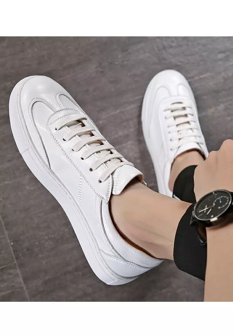 White synthetic best sale leather shoes