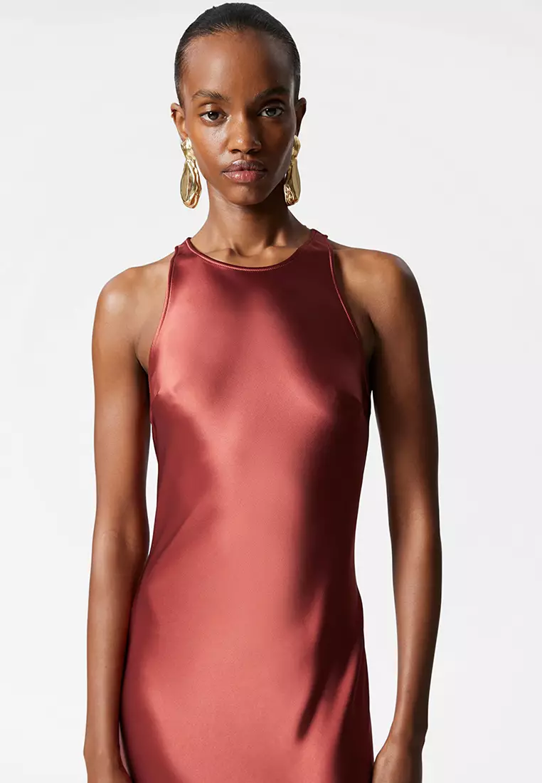Sleeveless Satin Midi Dress