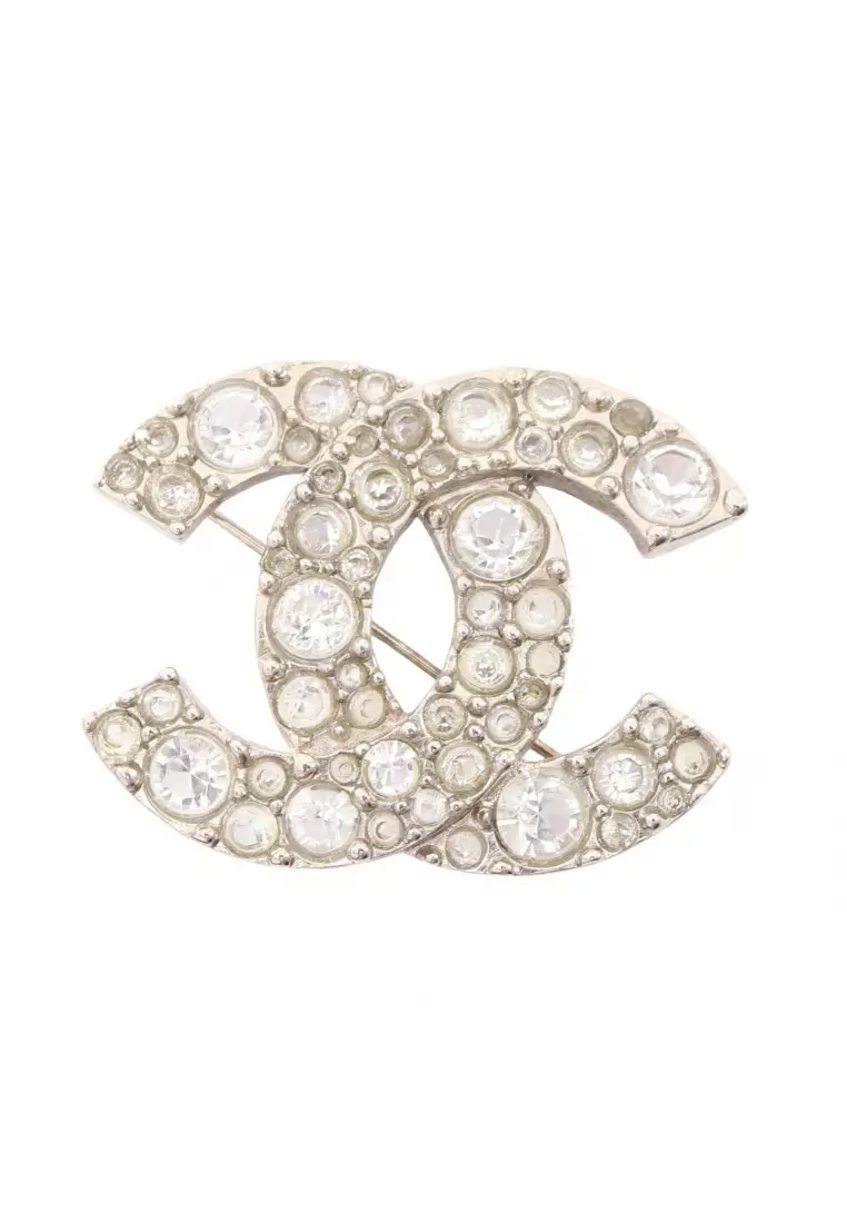 Pre-Loved Chanel coco mark brooch GP Rhinestone gold clear 07V