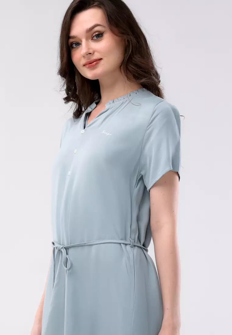 Plain Single Bold Twill Short Sleeve Dress