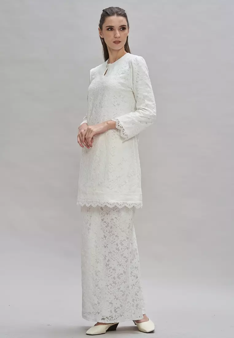 Buy Loveaisyah White Lace Modern Baju Kurung Hari Raya 2025 Online
