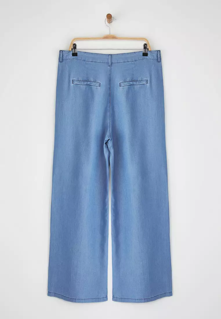 Blue High Waist Wide Leg Thin/Summer Tencel Plus Size Wide Leg Jeans TBBSS25CJ00022