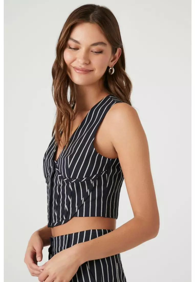 Striped Button Front Crop Top