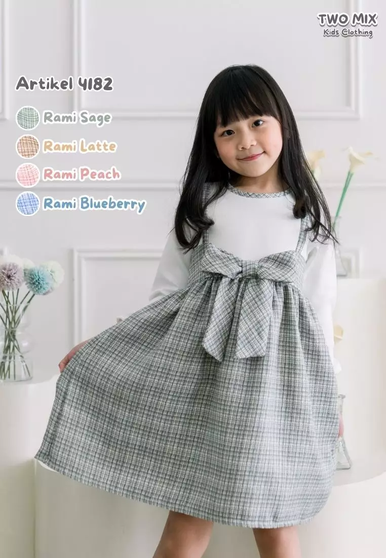 Two Mix Dress Anak Perempuan Bahan Kaos + Kain Katun usia 1-12 Tahun 4182 Blueberry