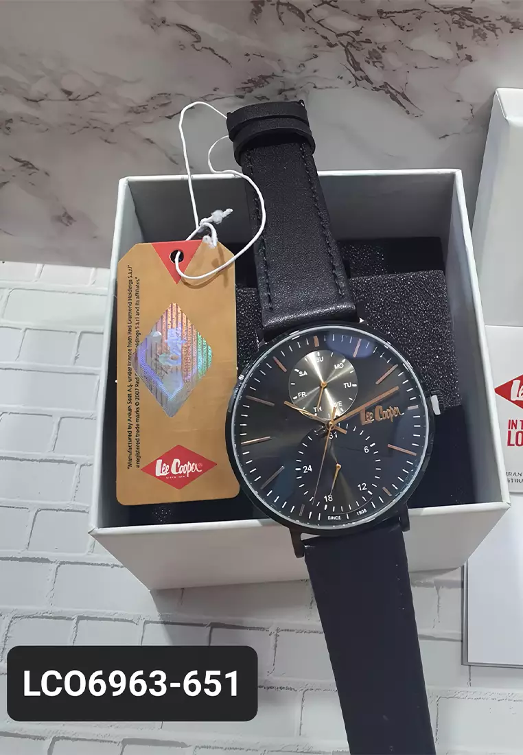 Lee Cooper Jam Tangan Analog Pria - Black Leather Strap - LC.0963-651