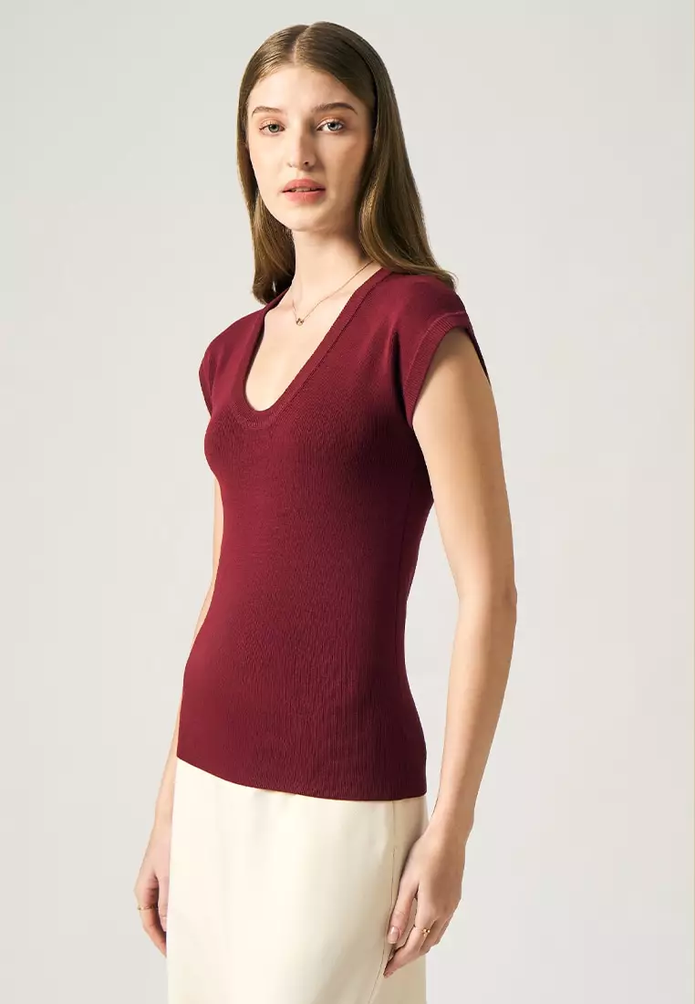 Scoop Neck Flat Knit Top