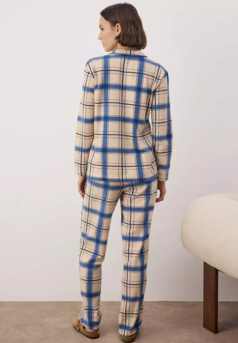 Embroidered Plaid Polar Winter Knitted Pajama Set