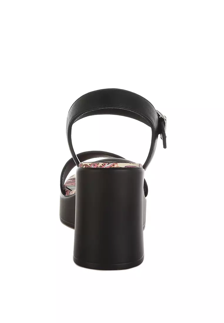 Faux Leather Pin Buckle Platform Heels in Black