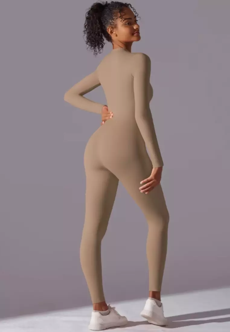 SculptaSuit Women’s Full-Length Sporty Jumpsuit – Stretchy Nylon Spandex Activewear No Bra Padding Yoga & Gym Bodysuit