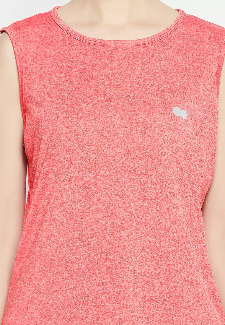 Clovia Comfort Fit Active Sleeveless T-Shirt in Coral Red